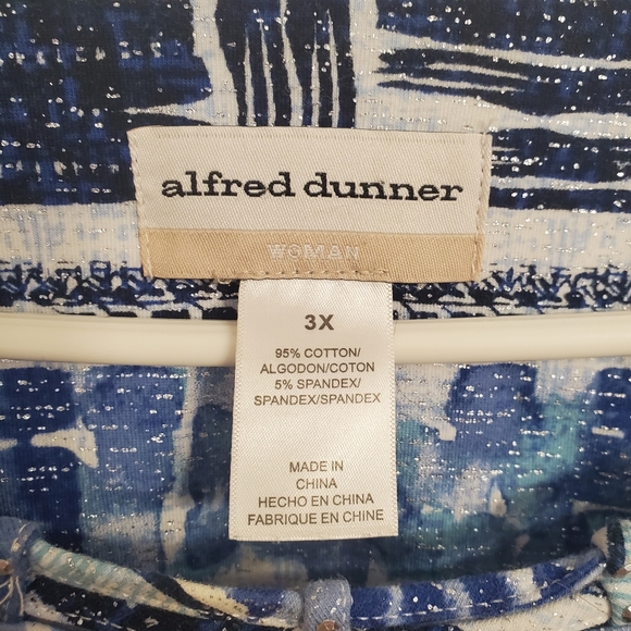 Alfred Dunner Women's Classics Line Art Geometric Paint Pattern Top Size 3X Blue - Picture 5 of 7